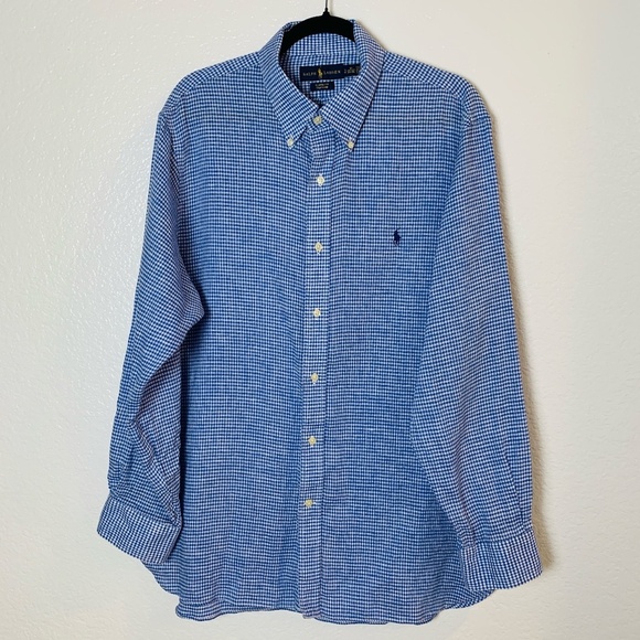 Ralph Lauren Blue Label Other - Ralph Lauren Mens Classic Fit Button Down Shirt Size Large‎ 17 34/35 Blue Linen